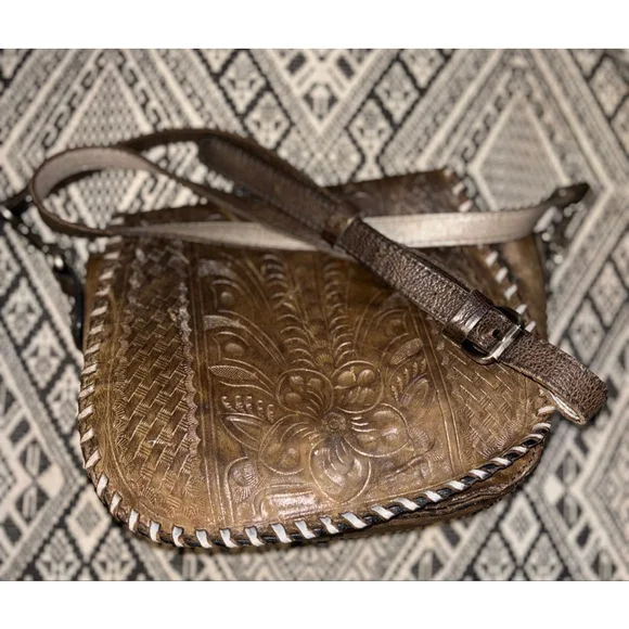 RARE Patricia Nash Boho Western Saddle Bag- Hand Tooled Floral Italian Leather